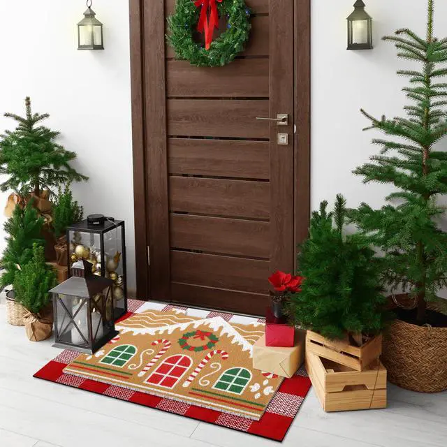 Alt view image 5 of 7 - 2 Pcs Door Mat Welcome Non Slip Coir Mats Floor Layering Doormats Seasonal for Front Porch Entryway Decor(Gingerbread House)