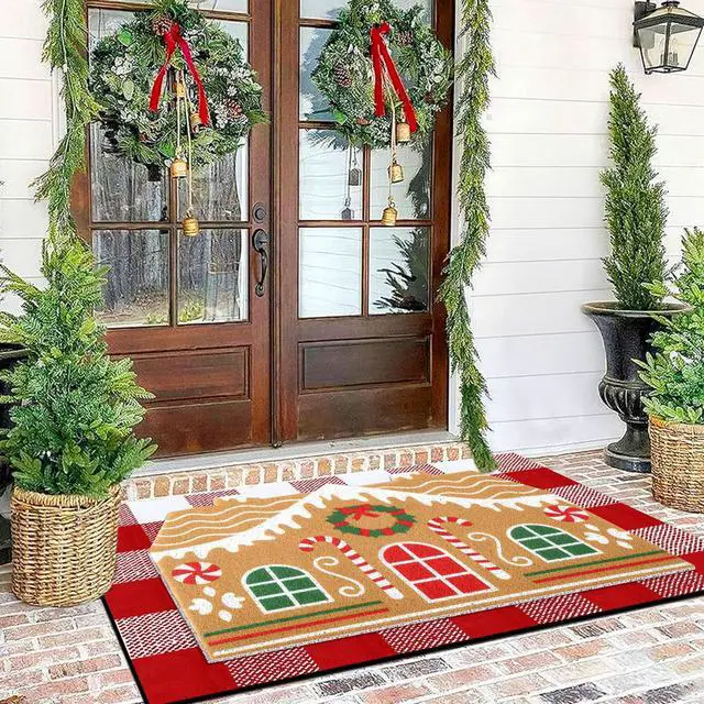 Alt view image 4 of 7 - 2 Pcs Door Mat Welcome Non Slip Coir Mats Floor Layering Doormats Seasonal for Front Porch Entryway Decor(Gingerbread House)
