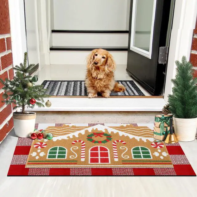 Alt view image 7 of 7 - 2 Pcs Door Mat Welcome Non Slip Coir Mats Floor Layering Doormats Seasonal for Front Porch Entryway Decor(Gingerbread House)