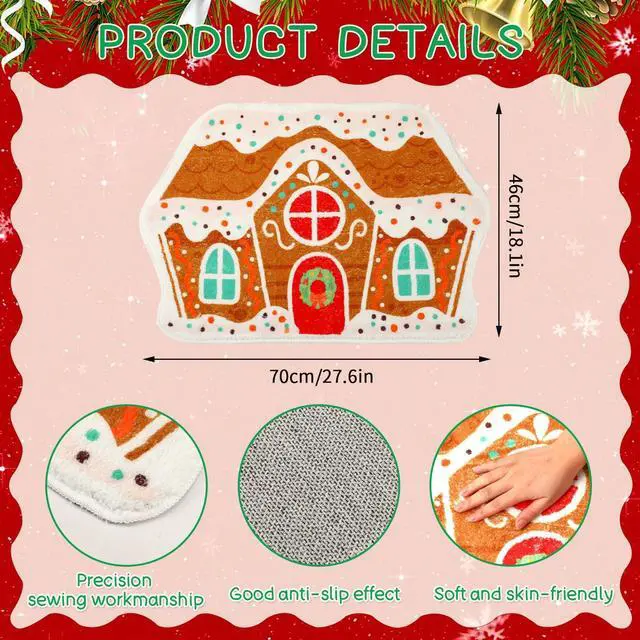 Alt view image 2 of 7 - Christmas Gingerbread House Rug, 27.6 x 18.1 Inches Christmas Bath Rug Non-Slip Soft Absorbent Christmas Bath Mats for Bathroom Cute Holiday Floor Mat Xmas Decor
