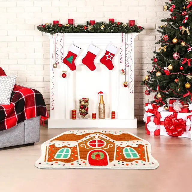 Alt view image 3 of 7 - Christmas Gingerbread House Rug, 27.6 x 18.1 Inches Christmas Bath Rug Non-Slip Soft Absorbent Christmas Bath Mats for Bathroom Cute Holiday Floor Mat Xmas Decor