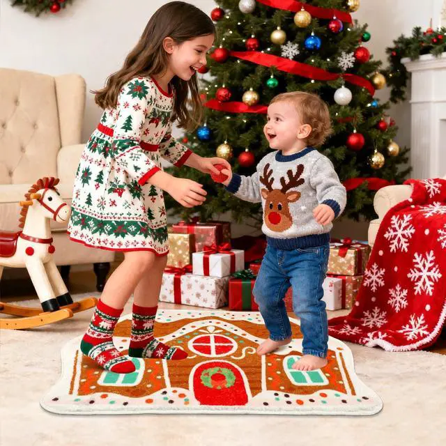 Alt view image 6 of 7 - Christmas Gingerbread House Rug, 27.6 x 18.1 Inches Christmas Bath Rug Non-Slip Soft Absorbent Christmas Bath Mats for Bathroom Cute Holiday Floor Mat Xmas Decor
