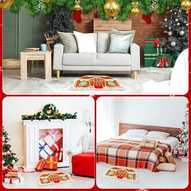 Alt view image 7 of 7 - Christmas Gingerbread House Rug, 27.6 x 18.1 Inches Christmas Bath Rug Non-Slip Soft Absorbent Christmas Bath Mats for Bathroom Cute Holiday Floor Mat Xmas Decor