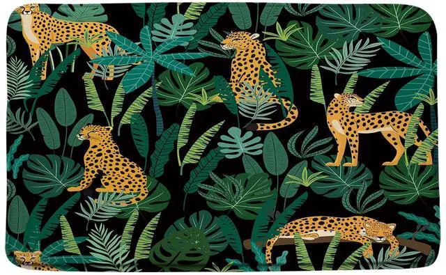 Alt view image 2 of 7 - Print Microfiber Memory Foam,Leopard Green Plam Banana Leaf Asian African Wild Animal Creative Modern Watercolor Abstract Soft Home Office Door Bathroom Mat/Bath Rugs,17.7"X29.5"
