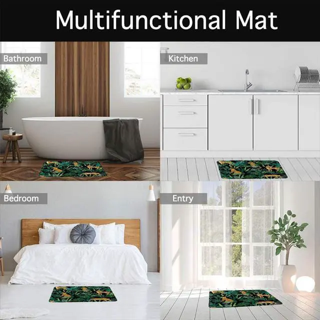 Alt view image 7 of 7 - Print Microfiber Memory Foam,Leopard Green Plam Banana Leaf Asian African Wild Animal Creative Modern Watercolor Abstract Soft Home Office Door Bathroom Mat/Bath Rugs,17.7"X29.5"