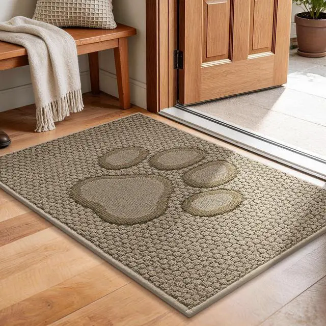 Main image of Dog Paw Doormats 20''x32'' for Dirty Paws, Washable Entryway Rugs Floor Mats Dirt Trapper with TPR Backing, Absorbent Low Profile Door Mat for Front Door, Hallway, Entryways, Beige