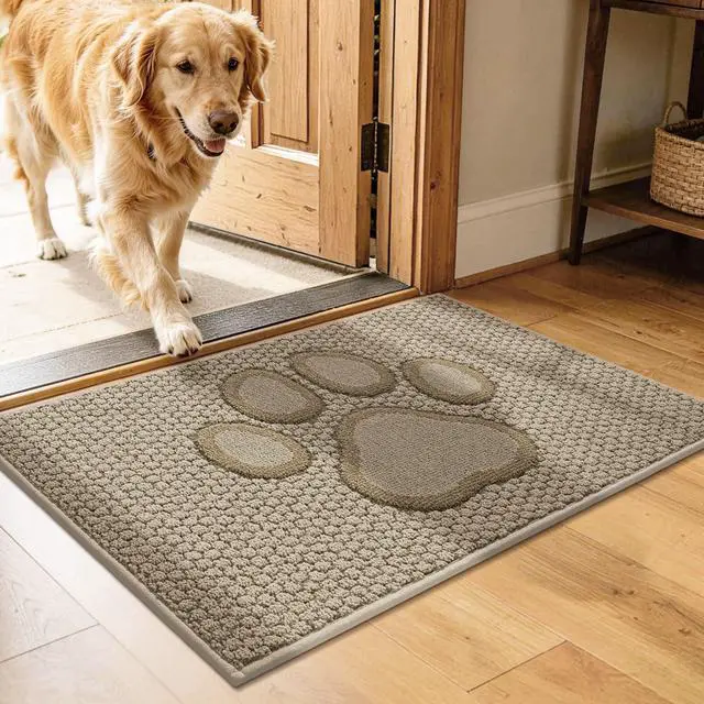 Alt view image 2 of 7 - Dog Paw Doormats 20''x32'' for Dirty Paws, Washable Entryway Rugs Floor Mats Dirt Trapper with TPR Backing, Absorbent Low Profile Door Mat for Front Door, Hallway, Entryways, Beige
