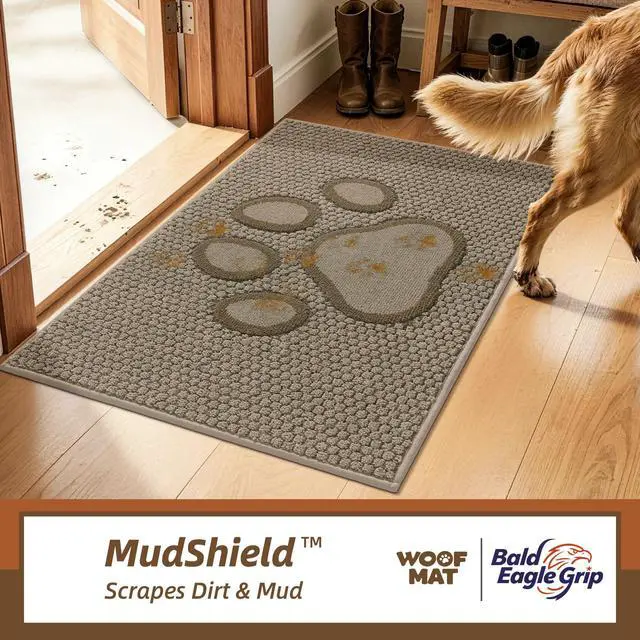 Alt view image 3 of 7 - Dog Paw Doormats 20''x32'' for Dirty Paws, Washable Entryway Rugs Floor Mats Dirt Trapper with TPR Backing, Absorbent Low Profile Door Mat for Front Door, Hallway, Entryways, Beige