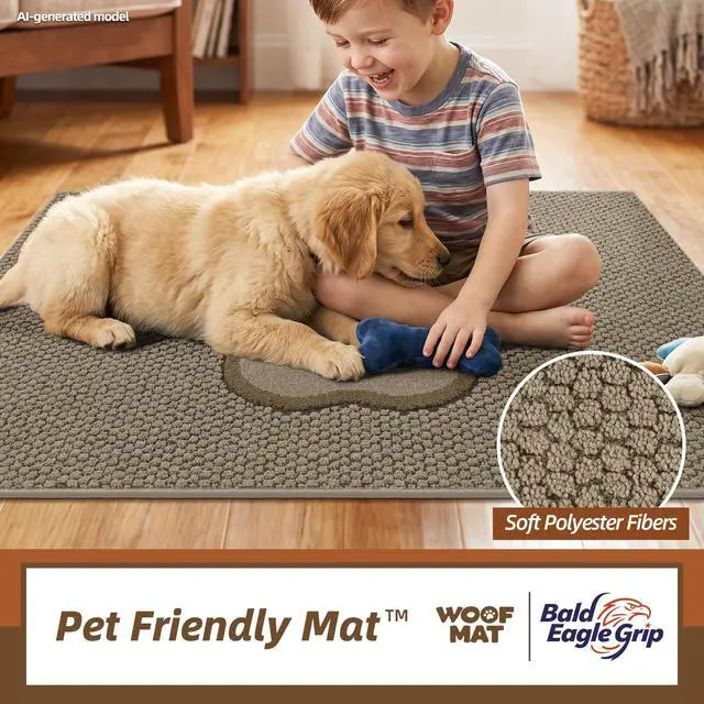 Alt view image 5 of 7 - Dog Paw Doormats 20''x32'' for Dirty Paws, Washable Entryway Rugs Floor Mats Dirt Trapper with TPR Backing, Absorbent Low Profile Door Mat for Front Door, Hallway, Entryways, Beige