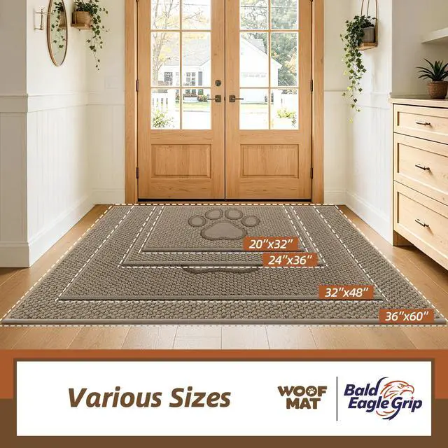 Alt view image 7 of 7 - Dog Paw Doormats 20''x32'' for Dirty Paws, Washable Entryway Rugs Floor Mats Dirt Trapper with TPR Backing, Absorbent Low Profile Door Mat for Front Door, Hallway, Entryways, Beige