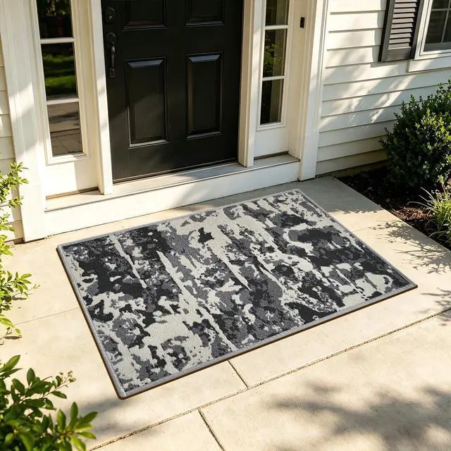 Main image of Modern Abstract Indoor and Outdoor Entrance Welcome Door Mat, Washable Kitchen Mats, Soft Area Rug for House Laundry Room Bathroom Entryway Sink Office Floor (Grey, 18" x 28")
