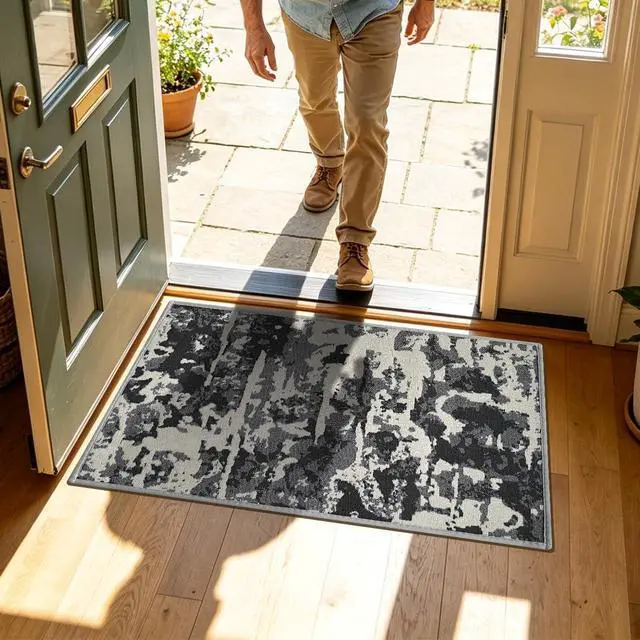 Alt view image 2 of 7 - Modern Abstract Indoor and Outdoor Entrance Welcome Door Mat, Washable Kitchen Mats, Soft Area Rug for House Laundry Room Bathroom Entryway Sink Office Floor (Grey, 18" x 28")