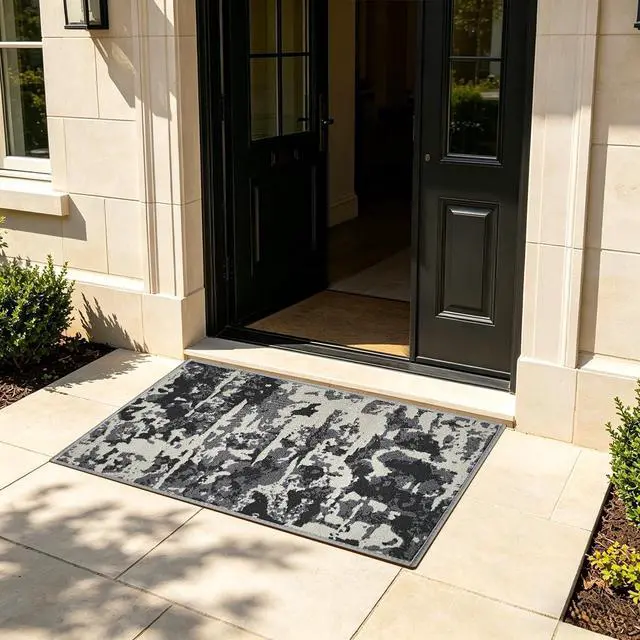 Alt view image 6 of 7 - Modern Abstract Indoor and Outdoor Entrance Welcome Door Mat, Washable Kitchen Mats, Soft Area Rug for House Laundry Room Bathroom Entryway Sink Office Floor (Grey, 18" x 28")