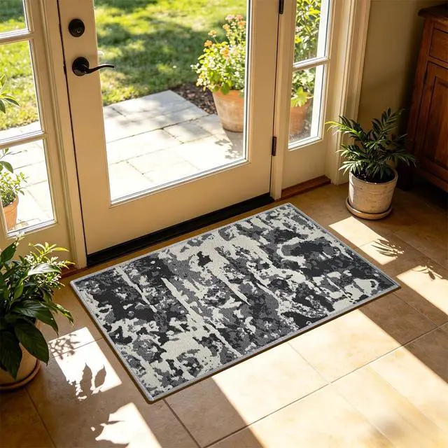 Alt view image 5 of 7 - Modern Abstract Indoor and Outdoor Entrance Welcome Door Mat, Washable Kitchen Mats, Soft Area Rug for House Laundry Room Bathroom Entryway Sink Office Floor (Grey, 18" x 28")