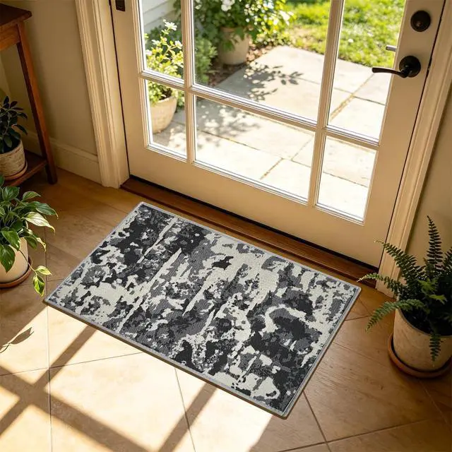 Alt view image 7 of 7 - Modern Abstract Indoor and Outdoor Entrance Welcome Door Mat, Washable Kitchen Mats, Soft Area Rug for House Laundry Room Bathroom Entryway Sink Office Floor (Grey, 18" x 28")