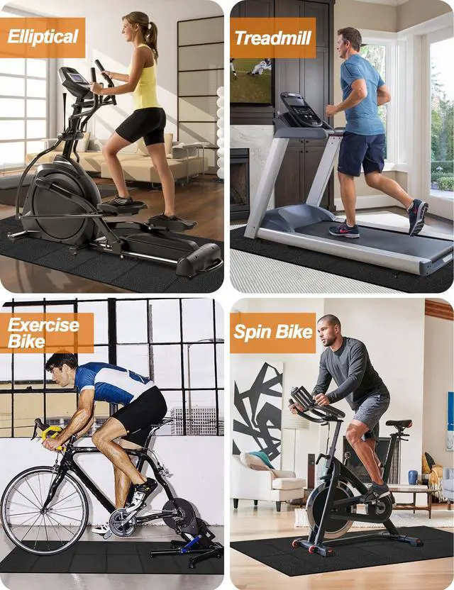 Alt view image 5 of 7 - Treadmill Mat 68"x24", Foldable Walking Pad Mat for Carpet Hardwood Floors 4mm Heavy-Duty Exercise Equipment Mat for Treadmil Pad,Spin Bike, Elliptical Trainer, Home, Gym