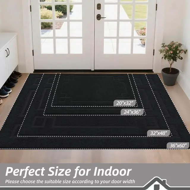 Alt view image 2 of 7 - Door Mat 20" x 32", Non-Slip Door Mats Indoor Entryway Rugs Washable Low-Profile Absorbent and Dirt Trapper Floor Mats, Dog Door Mat for Front Back Door, Mud Wet Shoes & Paws, Black