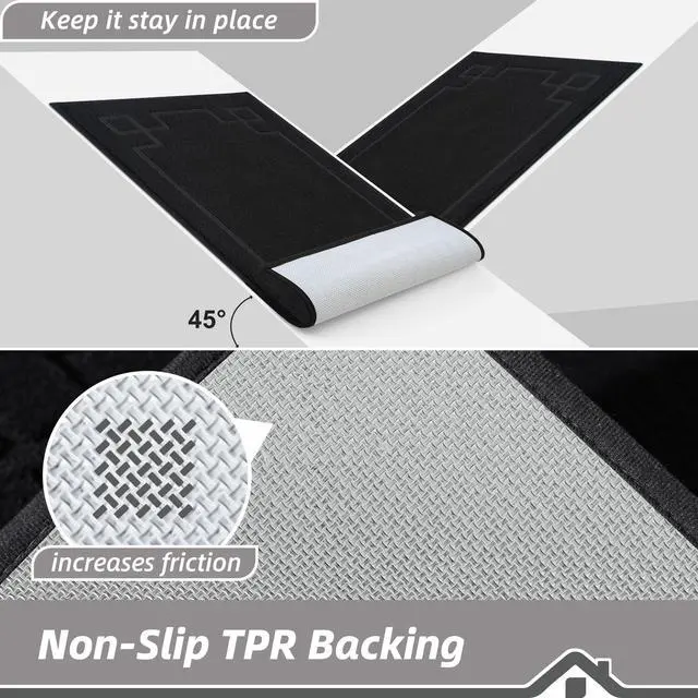 Alt view image 4 of 7 - Door Mat 20" x 32", Non-Slip Door Mats Indoor Entryway Rugs Washable Low-Profile Absorbent and Dirt Trapper Floor Mats, Dog Door Mat for Front Back Door, Mud Wet Shoes & Paws, Black