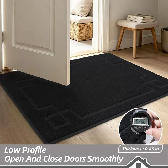 Alt view image 5 of 7 - Door Mat 20" x 32", Non-Slip Door Mats Indoor Entryway Rugs Washable Low-Profile Absorbent and Dirt Trapper Floor Mats, Dog Door Mat for Front Back Door, Mud Wet Shoes & Paws, Black