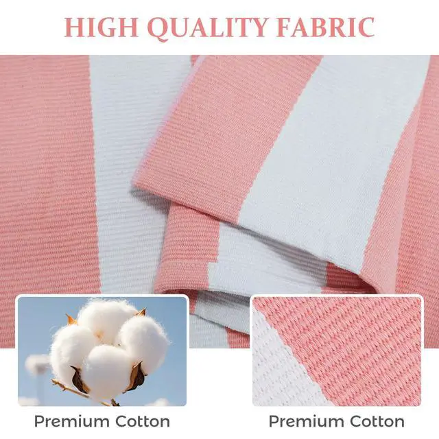 Alt view image 4 of 7 - Pink and White Striped Outdoor Rug 24"x51", Cotton Woven Front Door Mat, Machine Washable Layered Porch Rug, Farmhouse Indoor Entryway Small Area Rug for Welcome Mat Decor
