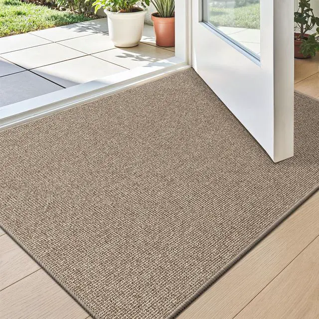Main image of Ultra Thin Door Mat for Entryway, 17"x30" Low Profile Non Slip Rubber Backing Indoor Doormat, Easy Clean Welcome Entrance Mat for Inside House, Patio, Khaki