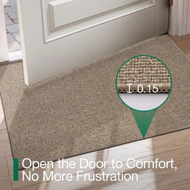 Alt view image 4 of 7 - Ultra Thin Door Mat for Entryway, 17"x30" Low Profile Non Slip Rubber Backing Indoor Doormat, Easy Clean Welcome Entrance Mat for Inside House, Patio, Khaki