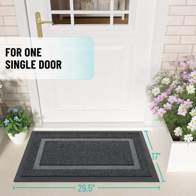 Alt view image 3 of 7 - Front Door Mat Indoor Outdoor Entrance, Waterproof All-Season, All-Weather Doormat, Sturdy Natural Rubber, Fade Resistant, Low Profile, Easy Clean Patio Porch Entryway Mat, 29.5x17, Grey