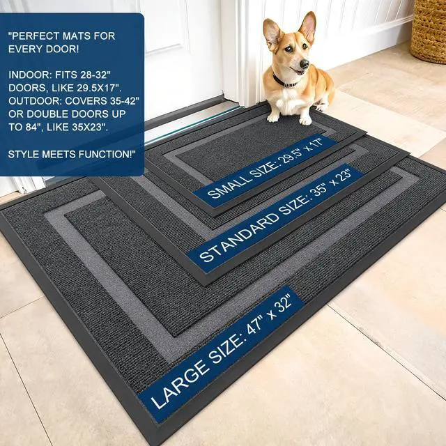 Alt view image 2 of 7 - Front Door Mat Indoor Outdoor Entrance, Waterproof All-Season, All-Weather Doormat, Sturdy Natural Rubber, Fade Resistant, Low Profile, Easy Clean Patio Porch Entryway Mat, 29.5x17, Grey