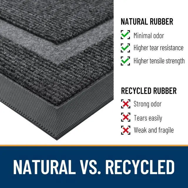 Alt view image 5 of 7 - Front Door Mat Indoor Outdoor Entrance, Waterproof All-Season, All-Weather Doormat, Sturdy Natural Rubber, Fade Resistant, Low Profile, Easy Clean Patio Porch Entryway Mat, 29.5x17, Grey