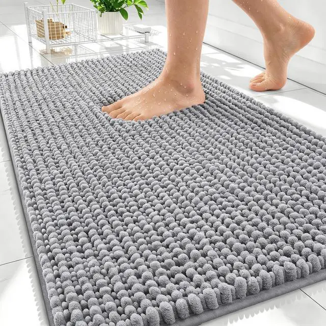 Main image of Thick Bathroom Rugs 30x20, Extra Soft Absorbent Chenille Bath Rugs, Rubber Backing, Machine Wash Dry, Bath Mats for Bathroom Floor, Tub and Shower, Home Decor Accessories, Grey