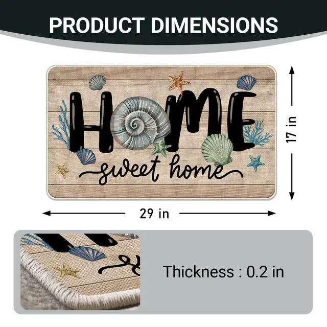 Alt view image 2 of 6 - Home Sweet Home Beach Front Door Mat, Coastal Conch Shell Starfish Decorative Doormat Non-Slip Floor Entryway Rug, Farmhouse Nautical Low Profile Indoor Outdoor Kitchen Decoration 17x29 Inches