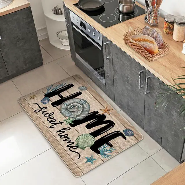 Alt view image 5 of 6 - Home Sweet Home Beach Front Door Mat, Coastal Conch Shell Starfish Decorative Doormat Non-Slip Floor Entryway Rug, Farmhouse Nautical Low Profile Indoor Outdoor Kitchen Decoration 17x29 Inches