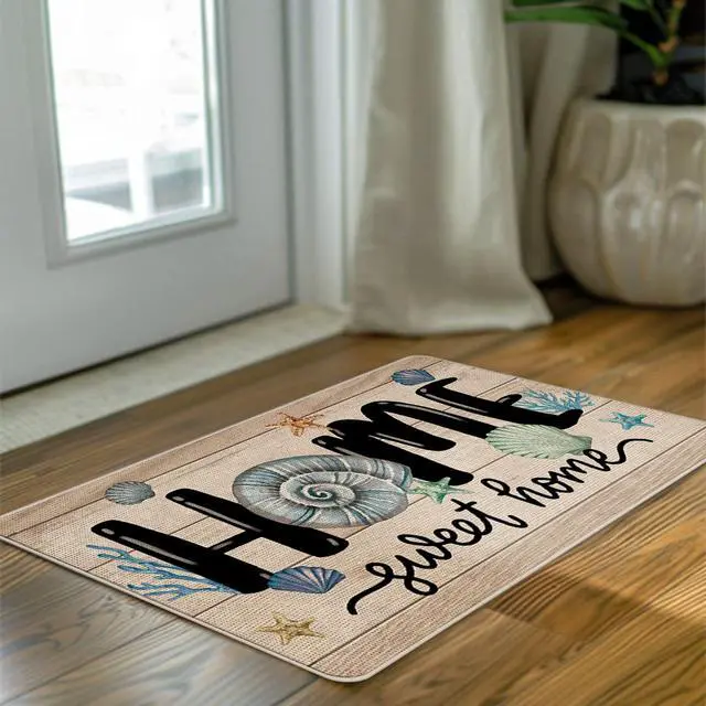 Alt view image 6 of 6 - Home Sweet Home Beach Front Door Mat, Coastal Conch Shell Starfish Decorative Doormat Non-Slip Floor Entryway Rug, Farmhouse Nautical Low Profile Indoor Outdoor Kitchen Decoration 17x29 Inches