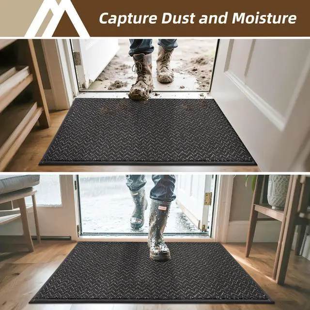 Alt view image 3 of 7 - Door-Mat 20" x 32" Non Slip Absorbent Entryway Rugs Dirt Trapper Doormats Washable Entrance Mats Low Pile Welcome Floor Mat for Front Back Door and Entry Mats,Dark Grey