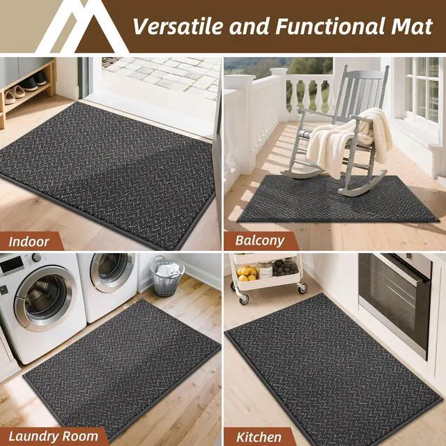 Alt view image 6 of 7 - Door-Mat 20" x 32" Non Slip Absorbent Entryway Rugs Dirt Trapper Doormats Washable Entrance Mats Low Pile Welcome Floor Mat for Front Back Door and Entry Mats,Dark Grey