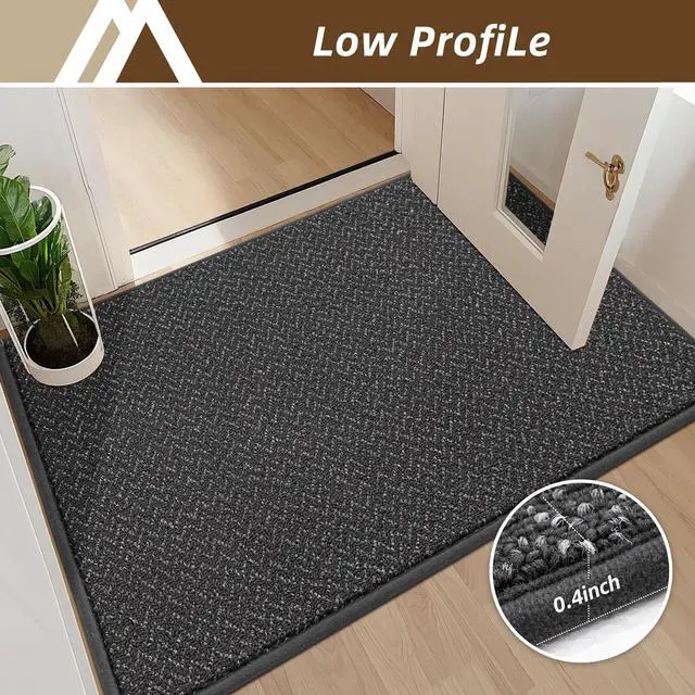 Alt view image 5 of 7 - Door-Mat 20" x 32" Non Slip Absorbent Entryway Rugs Dirt Trapper Doormats Washable Entrance Mats Low Pile Welcome Floor Mat for Front Back Door and Entry Mats,Dark Grey