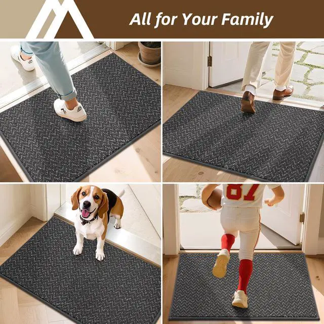 Alt view image 7 of 7 - Door-Mat 20" x 32" Non Slip Absorbent Entryway Rugs Dirt Trapper Doormats Washable Entrance Mats Low Pile Welcome Floor Mat for Front Back Door and Entry Mats,Dark Grey