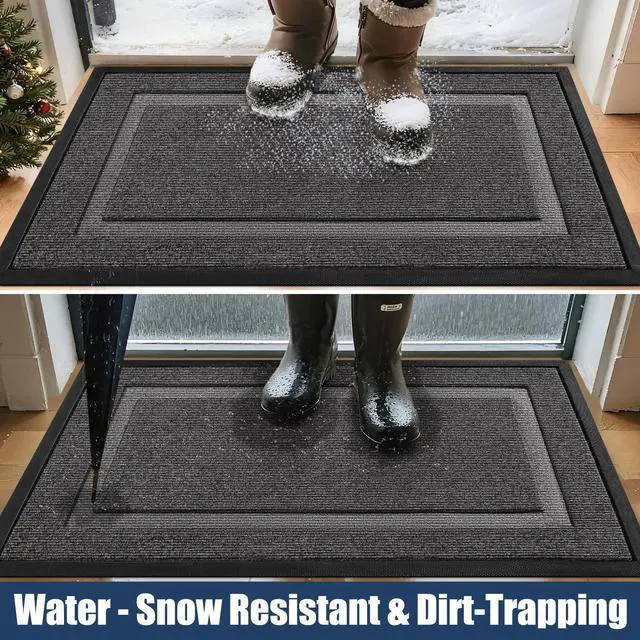 Alt view image 3 of 7 - Front Door Mat Outside Entrance Indoor Doormat, 32" x 20" Outdoor Mats for Patio Waterproof, Outdoor Door Mats for Outside Entry, Indoor Rugs for Entryway, Sturdy Natural Rubber Entry Mat, Grey