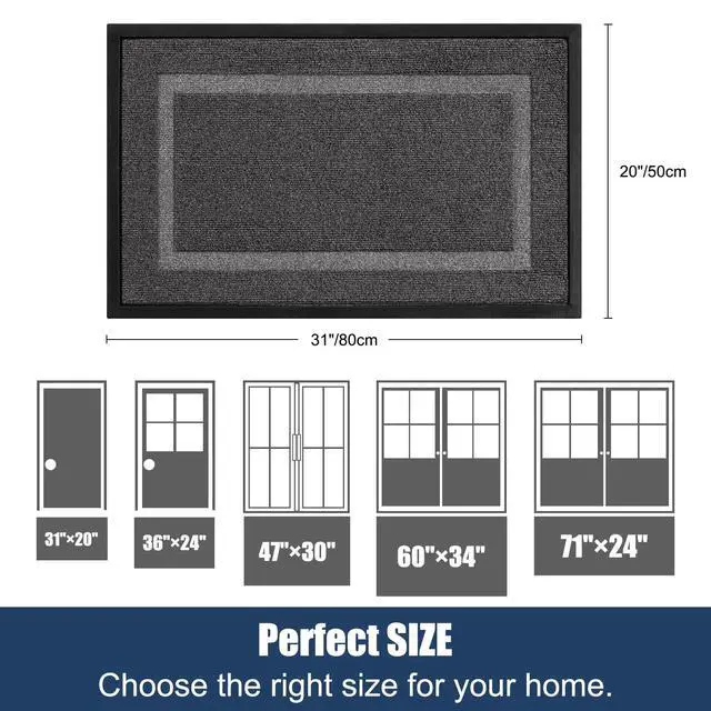 Alt view image 2 of 7 - Front Door Mat Outside Entrance Indoor Doormat, 32" x 20" Outdoor Mats for Patio Waterproof, Outdoor Door Mats for Outside Entry, Indoor Rugs for Entryway, Sturdy Natural Rubber Entry Mat, Grey