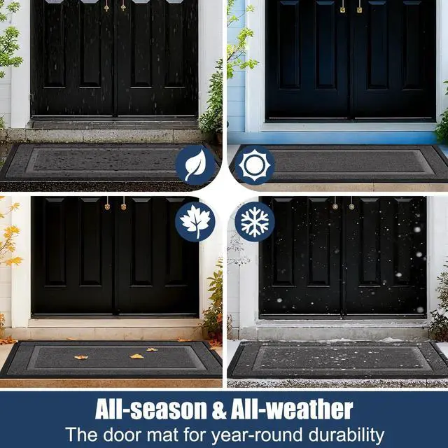 Alt view image 6 of 7 - Front Door Mat Outside Entrance Indoor Doormat, 32" x 20" Outdoor Mats for Patio Waterproof, Outdoor Door Mats for Outside Entry, Indoor Rugs for Entryway, Sturdy Natural Rubber Entry Mat, Grey