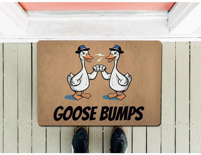 Main image of Goose Bumps Funny Goose Doormat, Humorous Farmhouse Welcome Mat, Two Geese Fist Bump Design, Non Slip Rubber Backed Indoor Outdoor Entry Rug, Pet Lover Decor 23.7 * 15.9 inch