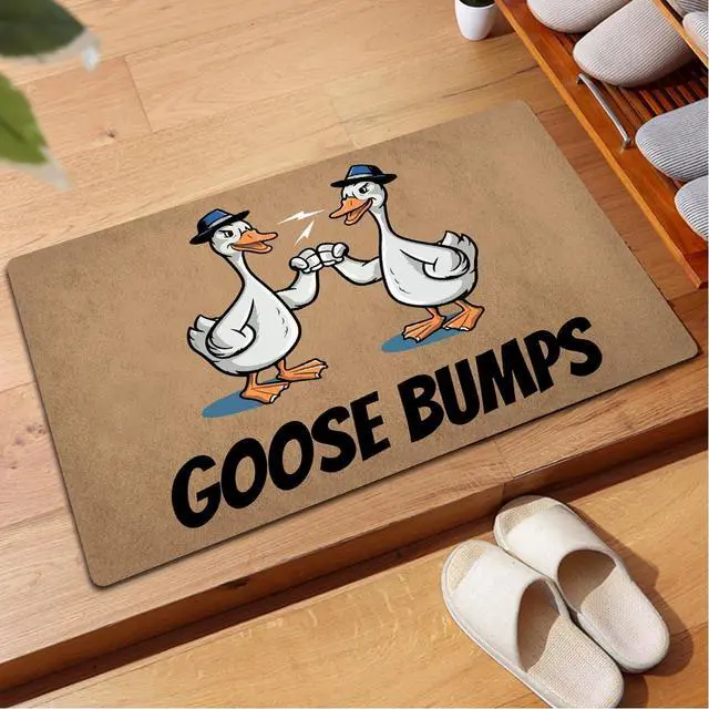 Alt view image 4 of 7 - Goose Bumps Funny Goose Doormat, Humorous Farmhouse Welcome Mat, Two Geese Fist Bump Design, Non Slip Rubber Backed Indoor Outdoor Entry Rug, Pet Lover Decor 23.7 * 15.9 inch