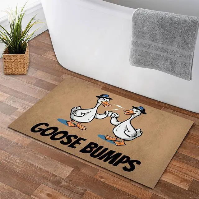 Alt view image 5 of 7 - Goose Bumps Funny Goose Doormat, Humorous Farmhouse Welcome Mat, Two Geese Fist Bump Design, Non Slip Rubber Backed Indoor Outdoor Entry Rug, Pet Lover Decor 23.7 * 15.9 inch