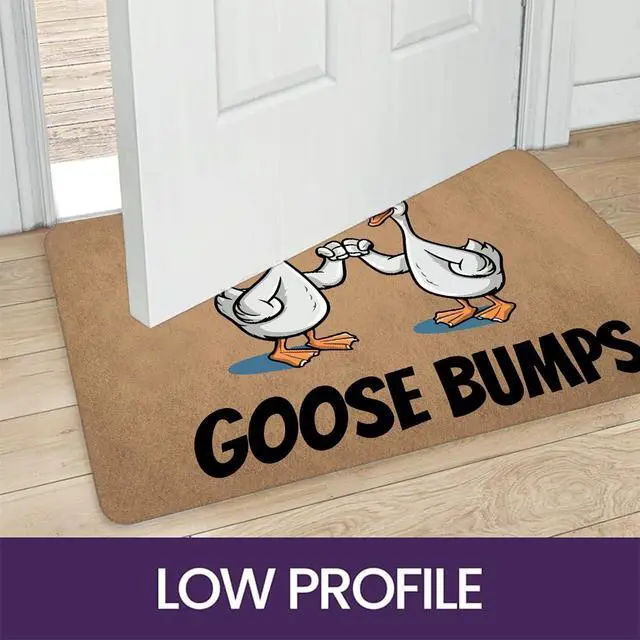 Alt view image 2 of 7 - Goose Bumps Funny Goose Doormat, Humorous Farmhouse Welcome Mat, Two Geese Fist Bump Design, Non Slip Rubber Backed Indoor Outdoor Entry Rug, Pet Lover Decor 23.7 * 15.9 inch
