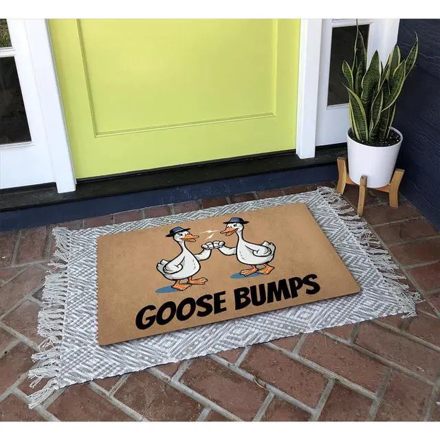 Alt view image 3 of 7 - Goose Bumps Funny Goose Doormat, Humorous Farmhouse Welcome Mat, Two Geese Fist Bump Design, Non Slip Rubber Backed Indoor Outdoor Entry Rug, Pet Lover Decor 23.7 * 15.9 inch