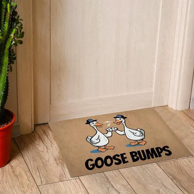Alt view image 6 of 7 - Goose Bumps Funny Goose Doormat, Humorous Farmhouse Welcome Mat, Two Geese Fist Bump Design, Non Slip Rubber Backed Indoor Outdoor Entry Rug, Pet Lover Decor 23.7 * 15.9 inch