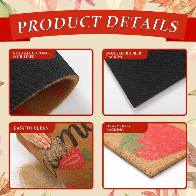 Alt view image 3 of 7 - Strawberry Coir Doormat Outdoor Cute Welcome Floor Mats Non-Slip Entrance Door Rugs for Front Door Porch Party Outdoor Entryway Decor, 17 x 30 Inch
