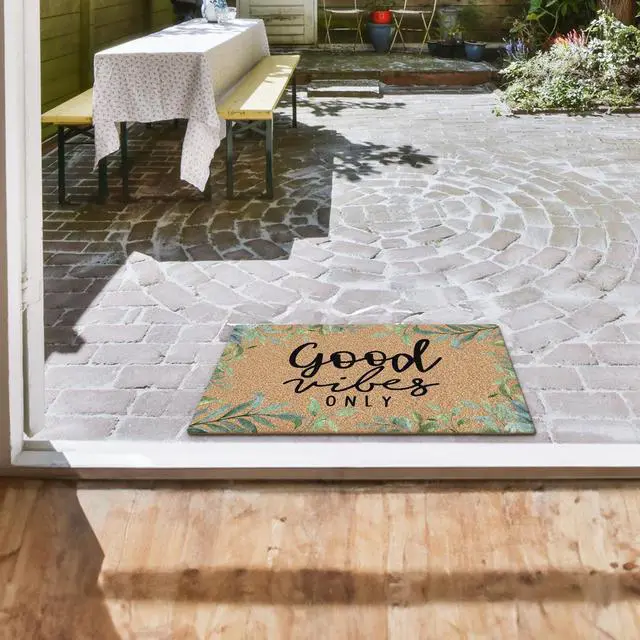 Alt view image 5 of 7 - Funny Good Vibes Only Faux Coco Coir Doormat Door Mat for Home House Entrance, Inspirational Farmhouse Cottagecore Botanical Floor Mats for Outdoor Outside Entryway 30x17 Welcome Mat