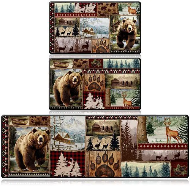 Main image of Farmhouse Kitchen Rugs Sets of 3, Rustic Forest Bear Deer Kitchen Mats Non-Slip, Washable Rugs for Bathroom Entrance Bedroom Home Decor(16 X 28 + 16 X 47 Inches)