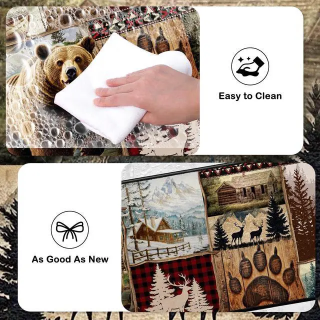 Alt view image 4 of 6 - Farmhouse Kitchen Rugs Sets of 3, Rustic Forest Bear Deer Kitchen Mats Non-Slip, Washable Rugs for Bathroom Entrance Bedroom Home Decor(16 X 28 + 16 X 47 Inches)